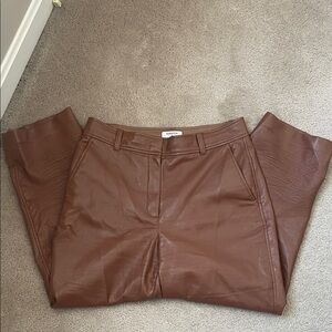 Babaton Tan Faux Leather Trousers